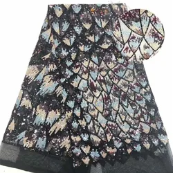 wholesale high quality polyester lace embroidery  fish scale colorfu sequins fabric