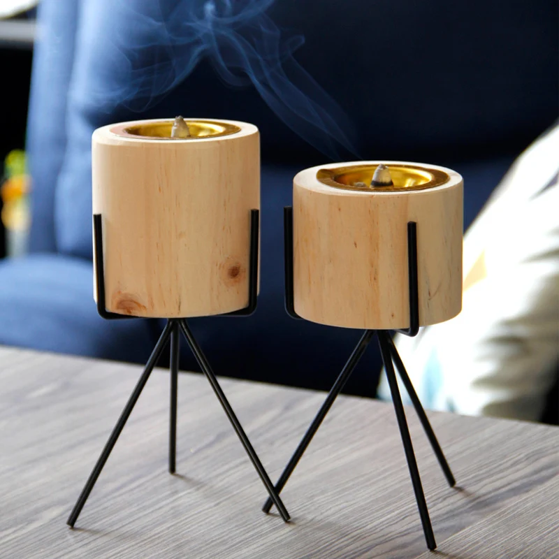 Simplicity Style Cylindrical Wooden Incense Burner Bakhoor Incense Burner with Tri-Pod Stand for Ramandan Aromatherapy