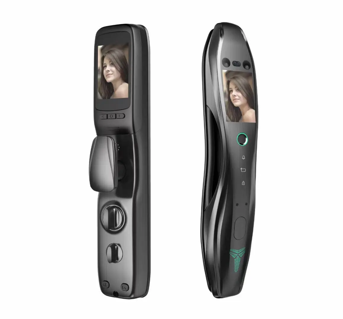 Home smart lock with fingerprint unlock build in camera and doorbell Video capture 3D face recognition smart lock