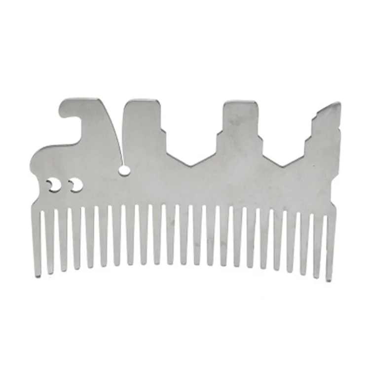 Metal Hair Beard Comb with Bottle Opener Multi-purpose Credit Card Size Tool for Wallet and Pocket Cushion Brush