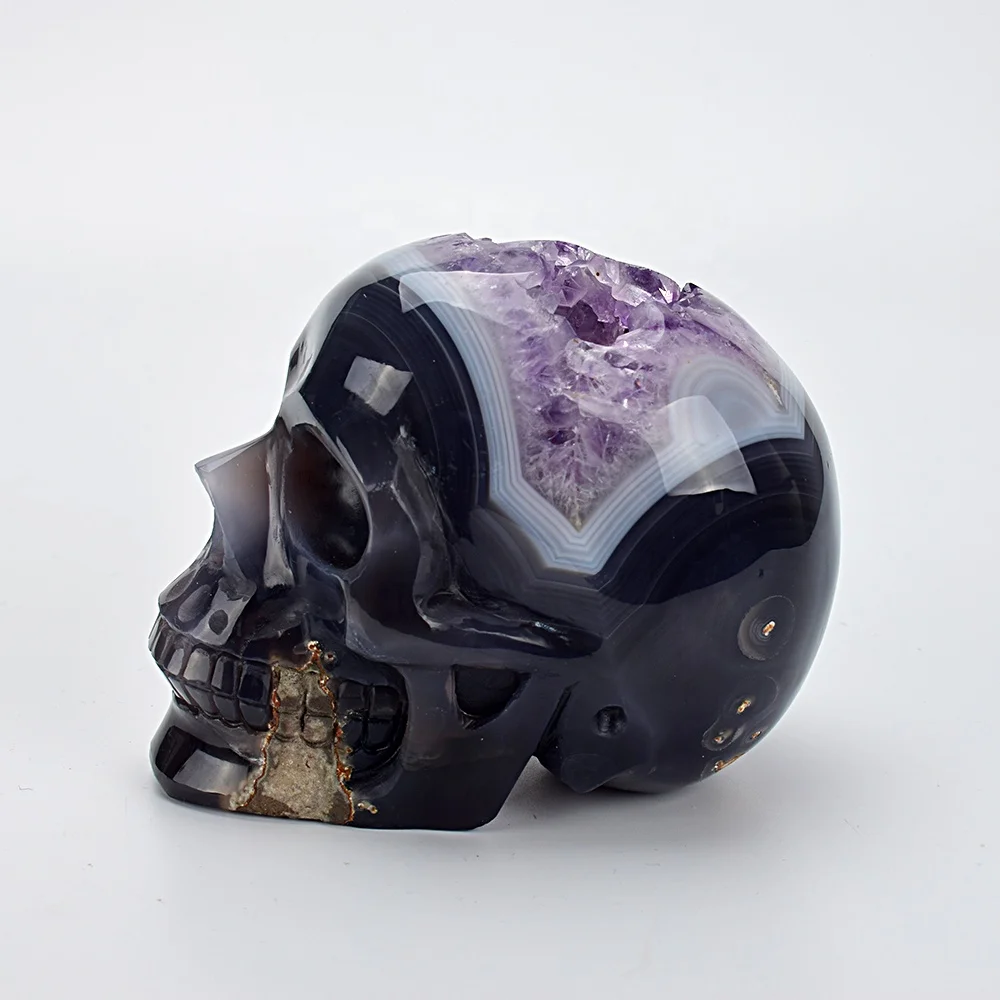 Wholesale hand carved agate amethyst crystal cave skull amethyst geode cluster levensgrote kristallen schedel Crystal Healing