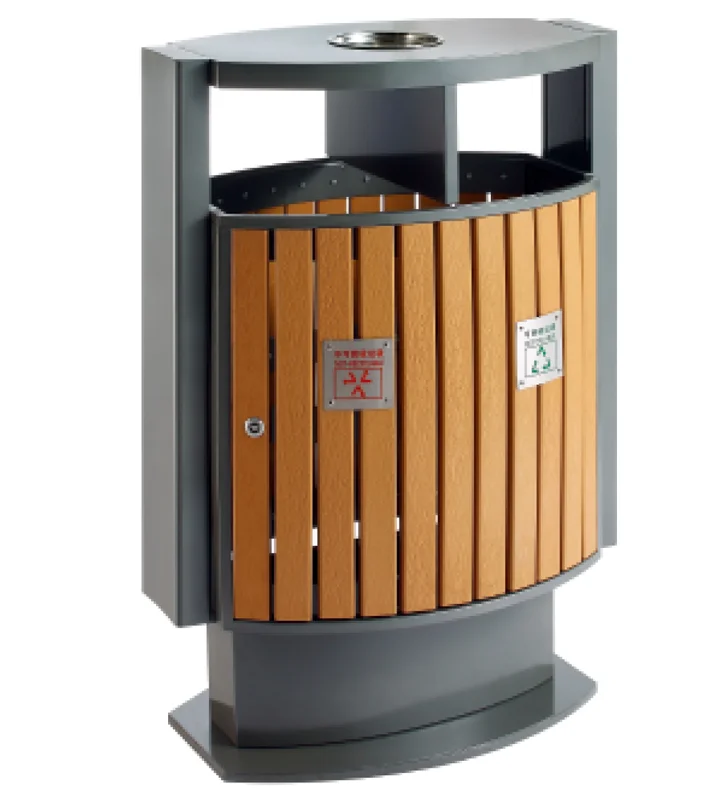 Eco WPC Trash Bin Amusement Park Street Dhaka Shop Outdoor Plastic Recycle Design Garbage Can Wood Metal Trash Cans