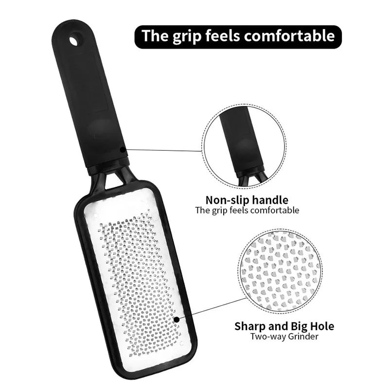 Best feet care pedicure tool plastic handle stainless steel callus remover foot file scraper for remove hard deap skin
