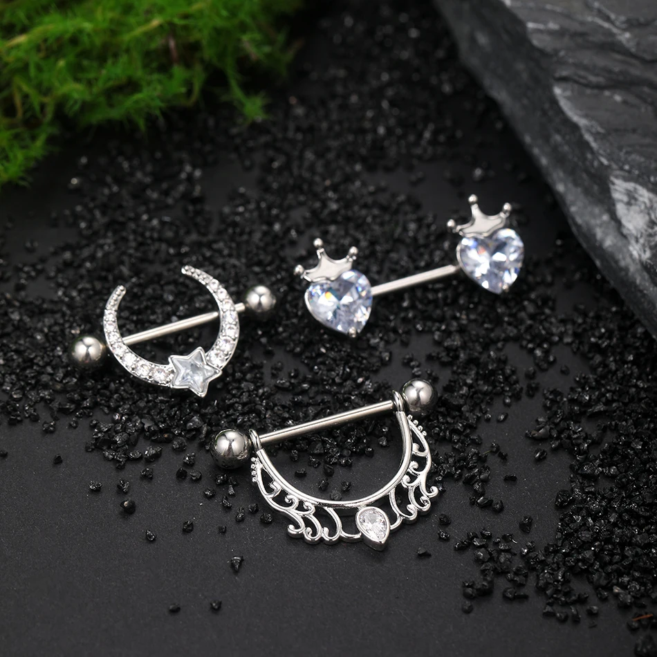Wholesale New Sexy Medical Steel Body Nipple Piercing Stainless Steel Zircon Crystal 14G Y2K Nipple Ring Jewelry