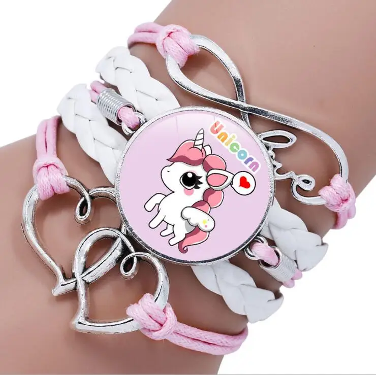 Personalised Kids Jewelry Multi Leather Glass Mesh Unicorn Butterfly Princess Charm Bracelets