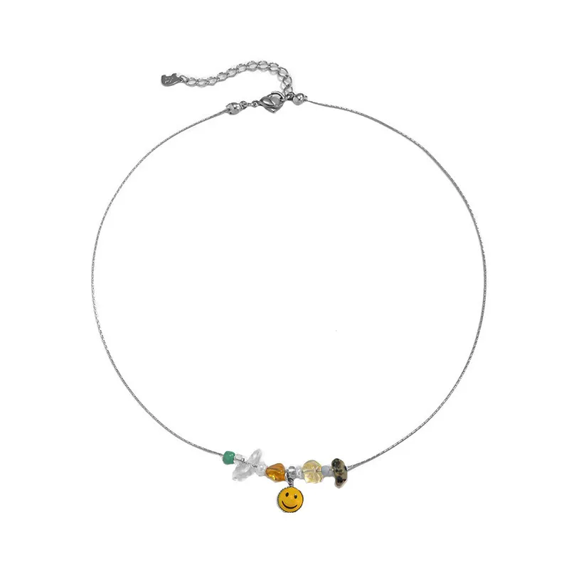 
Hip Hop Charm Jewelry Geometric Pearl Smiley Rope Adjustable Choker Necklaces Punk Fashion Street 