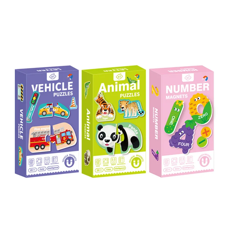 Wholesale Cartoon Animal Magnetic Jigsaw Puzzles Toy Montessori Kids Alphabet Letter Number Funny Learning Wooden Puzzle Toys