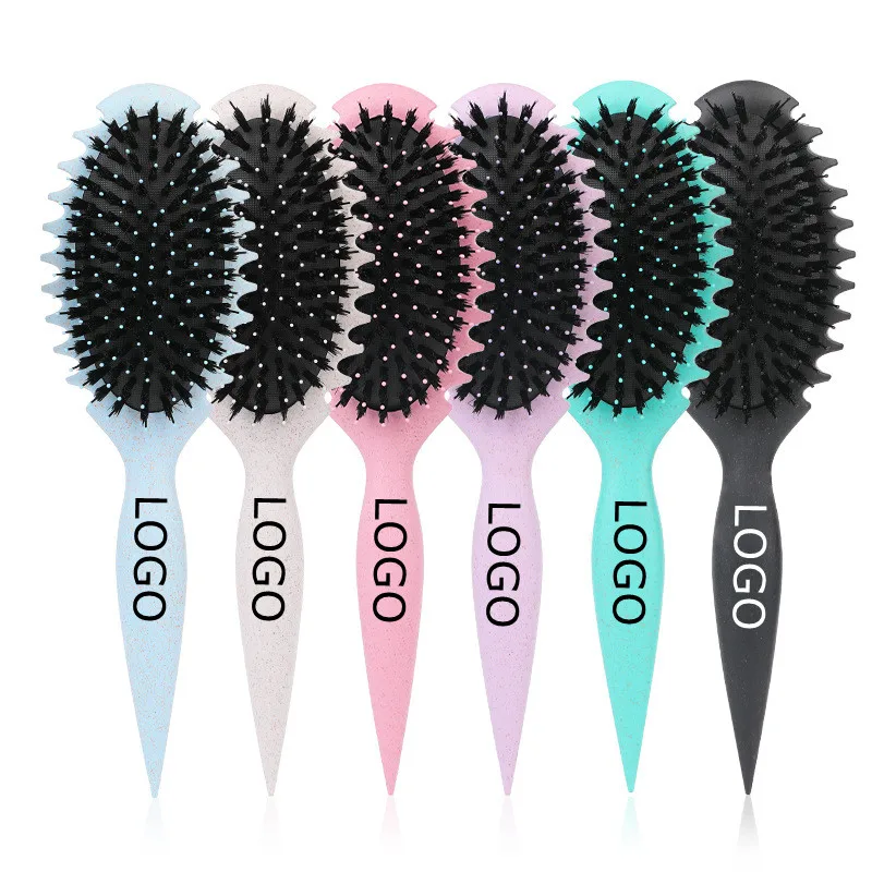 Wheat Straw Curl Define Styling Brush Scalp Massage Detangling Hair Extension Brush Custom Logo Comb Women Curl Defining Brush