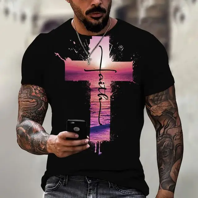 Free Shipping Plus Size Custom Jesus Christ Cross T-Shirt 3D Printed Short Sleeve O-Neck Size XXS-6XL
