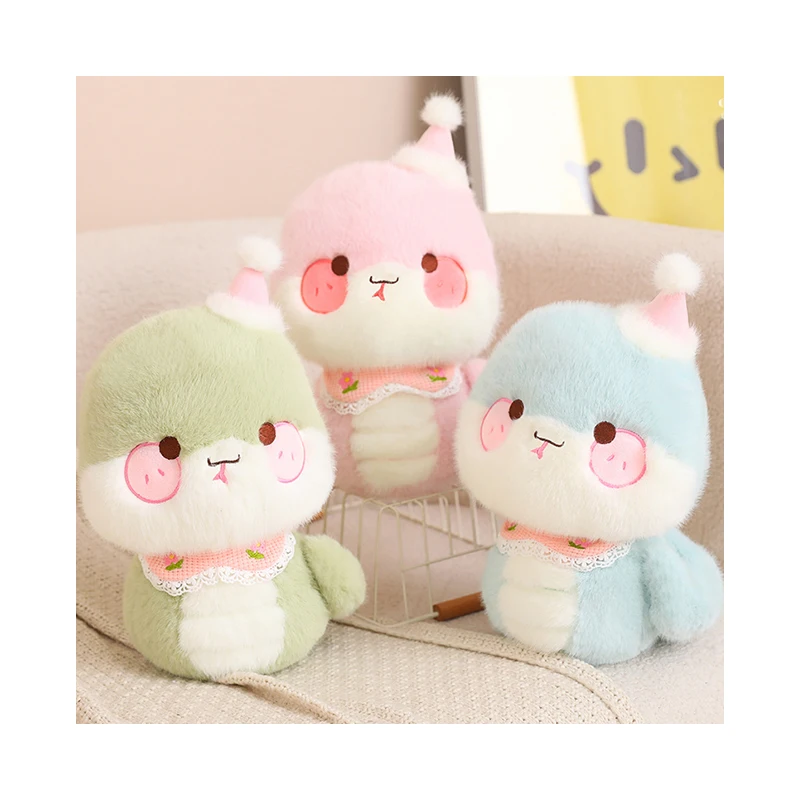 Wholesale Cute Plush Little Green Pink and Blue Snake Stuffed Animal Kids Birthday Gift Plush Snake Doll Toy