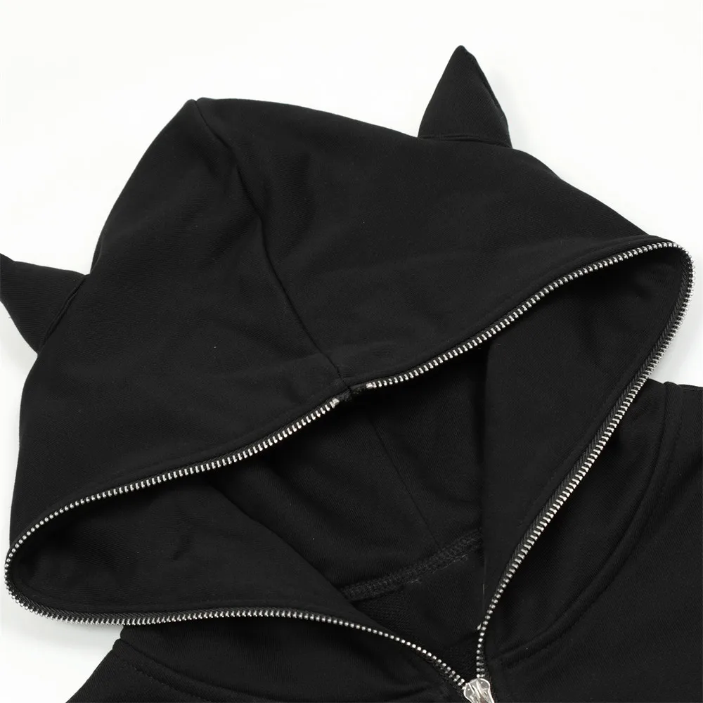 Demon Horn Ox Horn Sweatshirt 100 Cotton Long Sleeve Printed Oversize Pullover Zip Up Hoodies