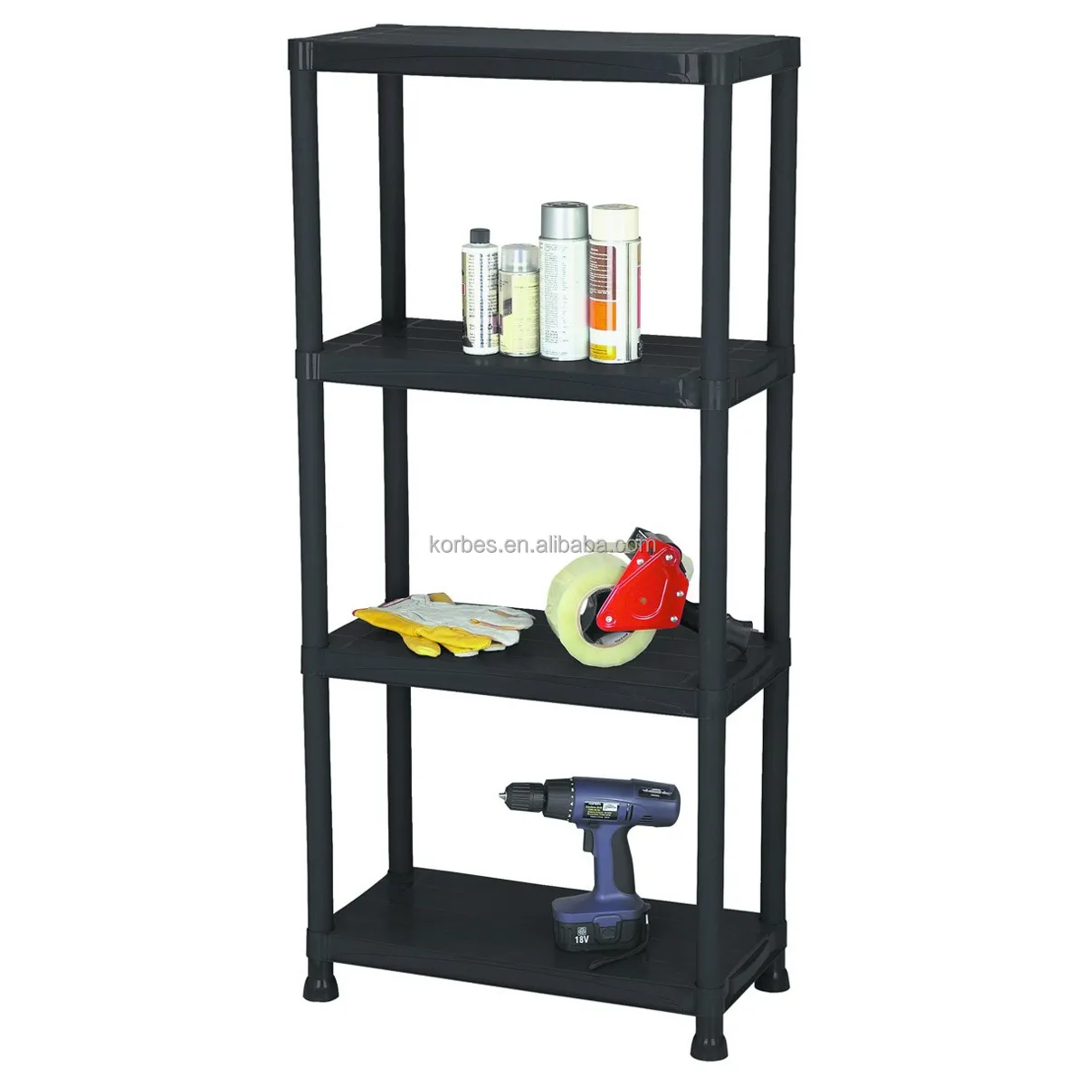 Durable Shelf Rack 4 Tier Shelf Rack Car Port Plastic Utility Shelving