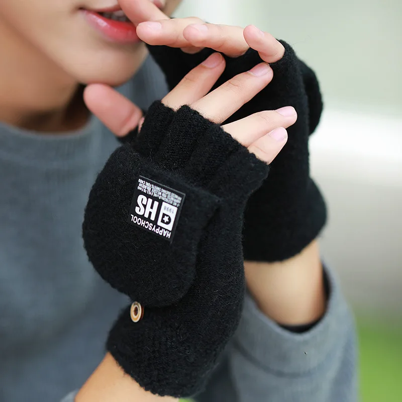 Winter Riding Factory Wholesale Winter Women Knitting Flip Half Finger Gloves Touch Screen Adult Keep Warm Gloves