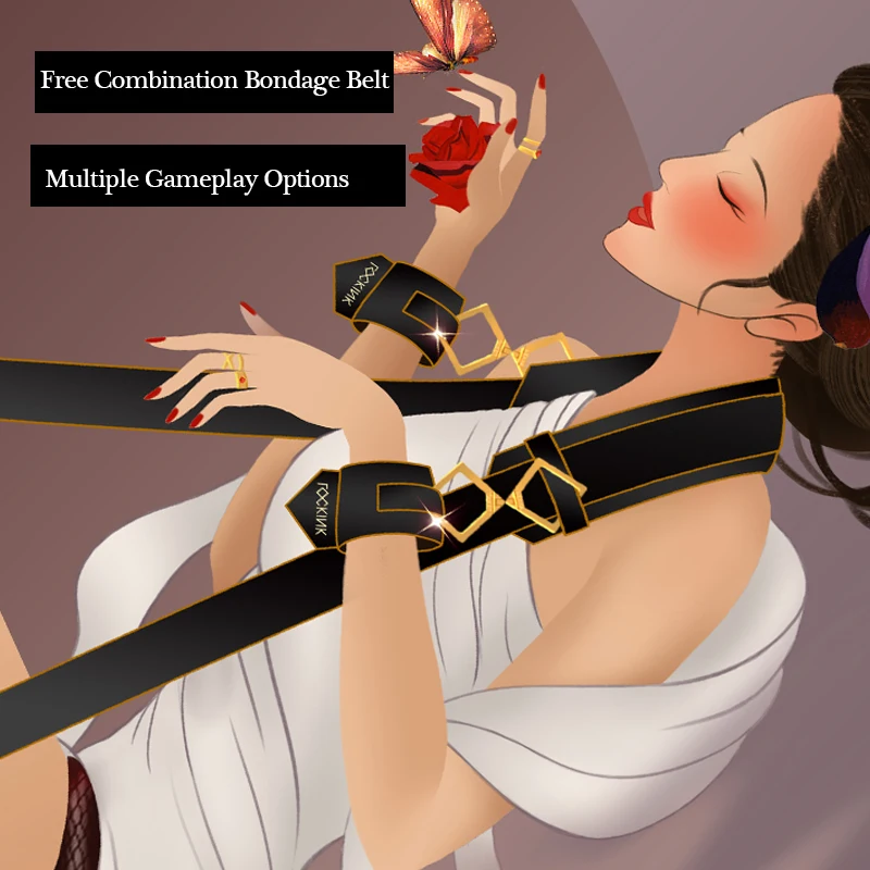 Lockink Nylon Fiber Bondage Gear Set Handcuffs and Belt for Men and Women Adult Sex Toys Juguetes Sexuales