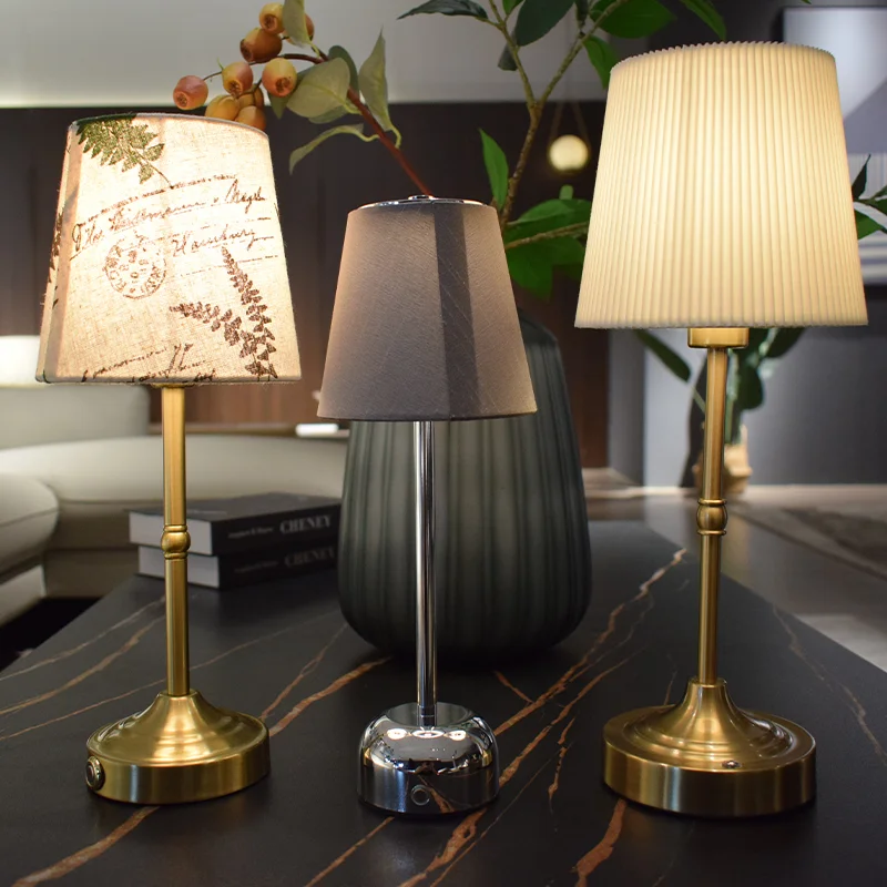 Amazon Customize Cordless Cloth Rechargeable Touch Control Luxury led table lamp shade fabric for Restaurant