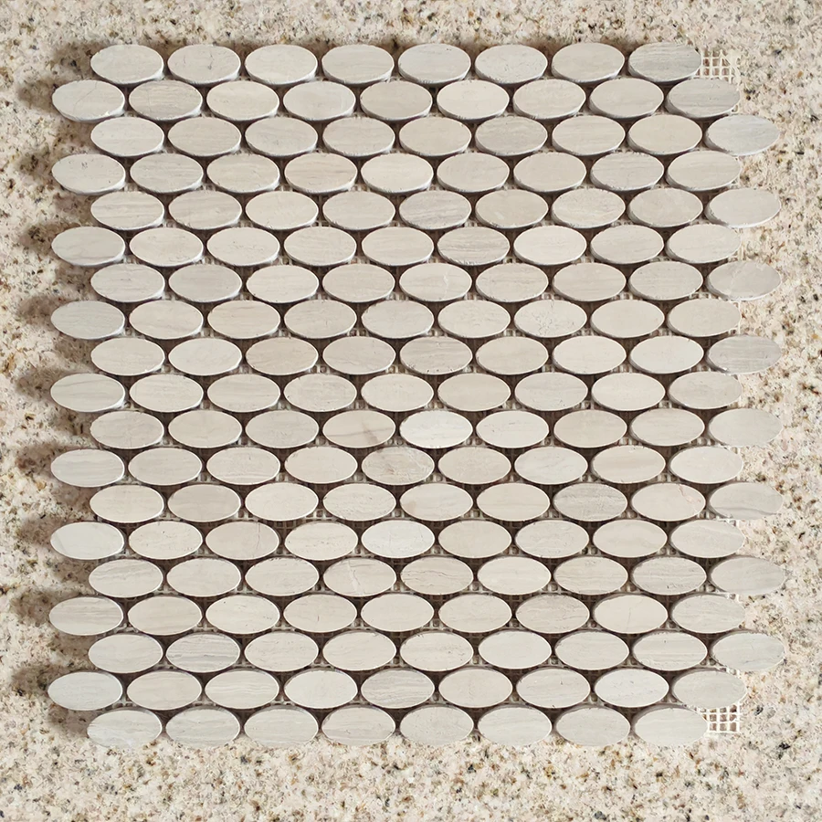 High Quality Oval Custom Tile Mosaic Stone White Mosaic Background Wall Marble Perlino Bianco Mosaic Manufacture