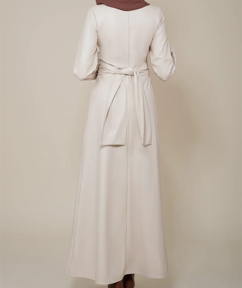 2023 Ssica New Designs High Quality Muslim Abaya Maxi Dress Belted Leather Dress Islamic Clothing  Winter Abaya For Women