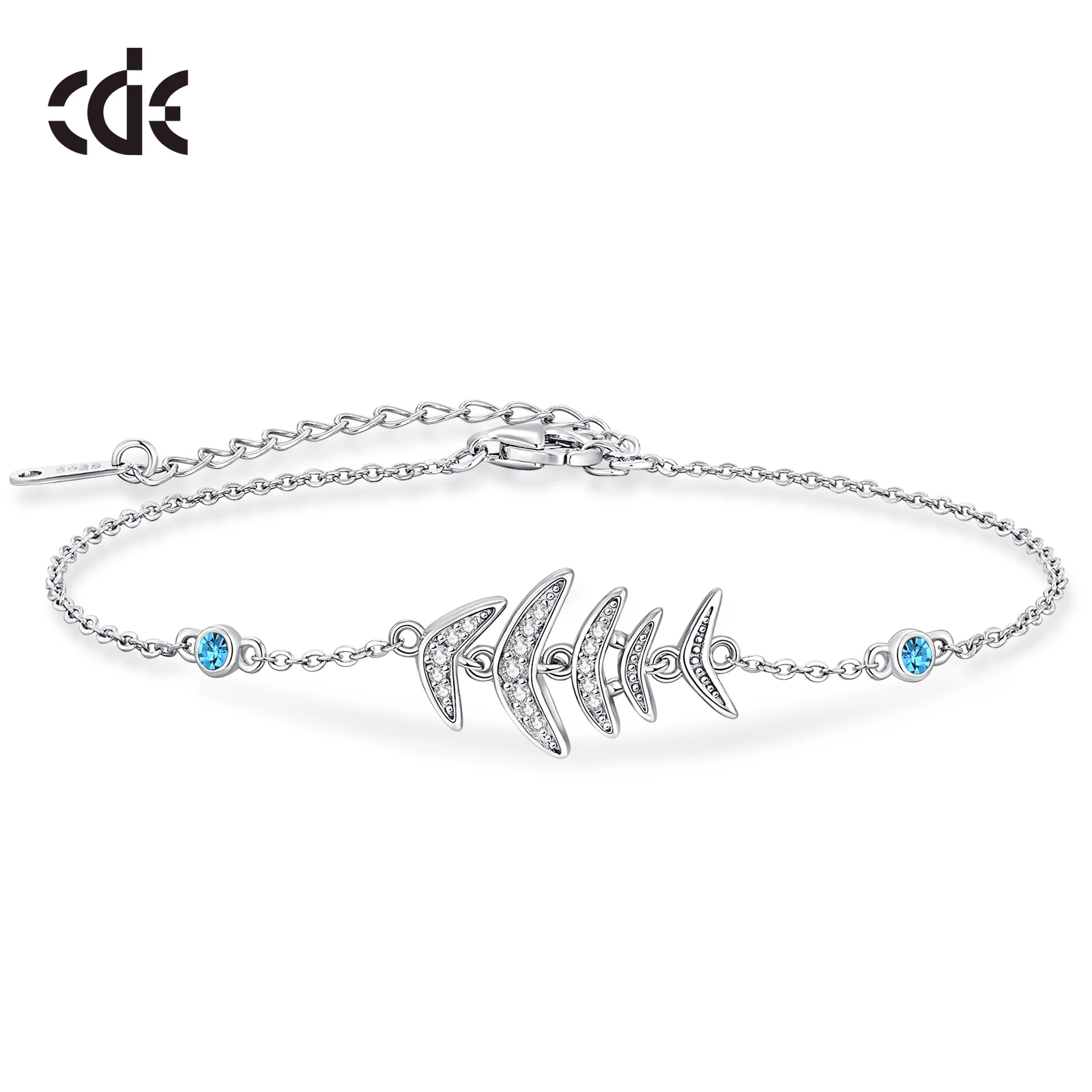 CDE 925 Sterling Silver Personality Custom Zircon Fish Bone Bracelet For Women Gifts