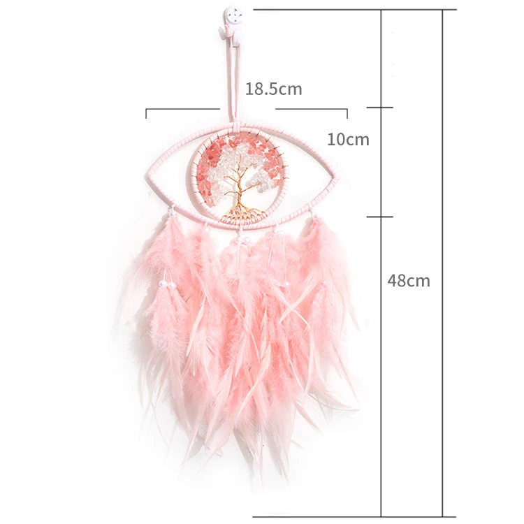 Indian Handmade Evil Eye Tree Of Life Healing Crystal Dream Catcher Feather Wall Hanging Boho Home Decor Bedroom