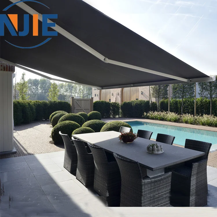 Electric aluminum retractable pergola roof awning with retractable awning arms