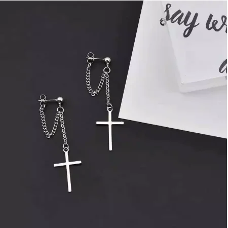 Japan and South Korea Harajuku Punk Cross Chain Pendant Earrings For Women Men Street Hip Hop Jewelry