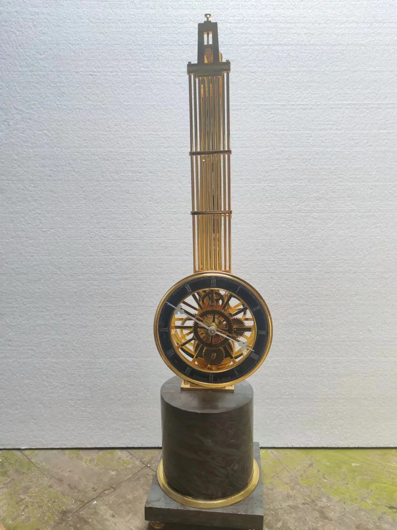 19th French Large Vintage Solid Brass Lg Mechanical Movement Pendulum Desk Watch Clock for Home Decoration