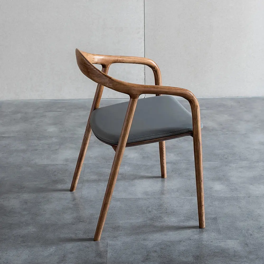 Decoout Wholesale Restaurant Dining Chair Japandi Mid Century Modern Solid Ash Wooden PU Leather Dining Room Chair