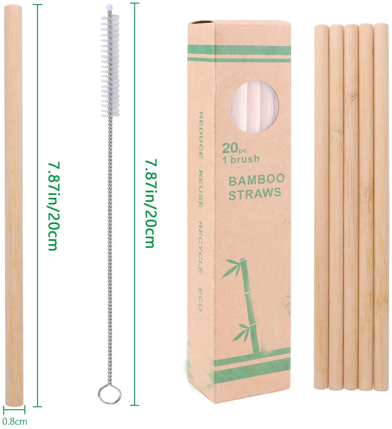 OEM eco friendly bamboo straw washable with cleaning brush and cotton bag for bubble tea and cocktail bamboo straw