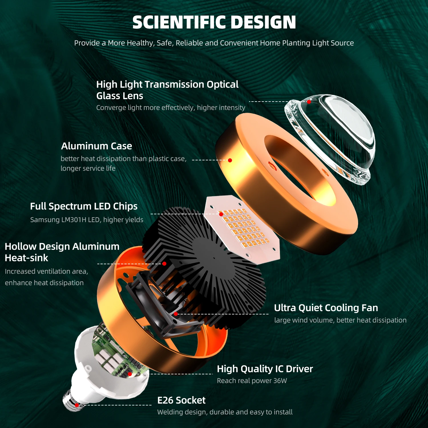 CFGROW Full Spectrum Growth lm301b Lamp Cob Led Grow Light for Indoor Plants Growing Tent with Beads