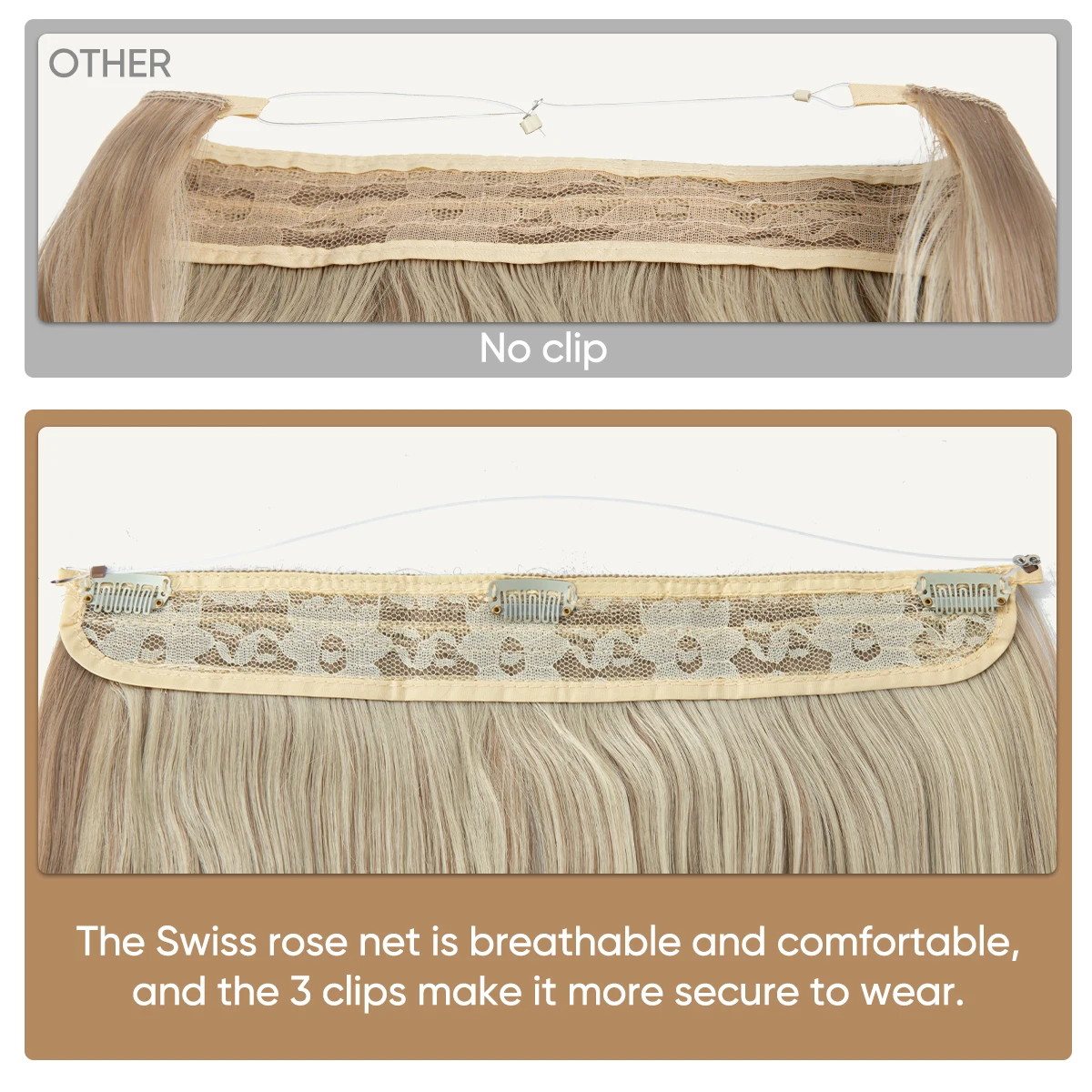 Wholesale New Upgrade Wavy Curly Invisible Halo Fiber Clip In Hair Extension Products Heat Resistant Blond Synthetic For Women