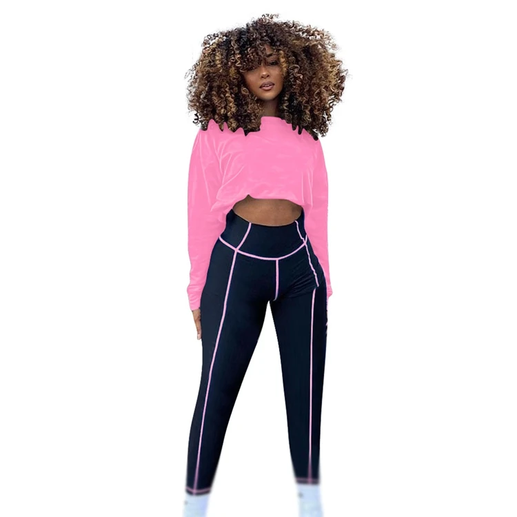 Fancy new print spring 2021 new arrival patchwork knitted sportswear casual women clothing two piece pants set