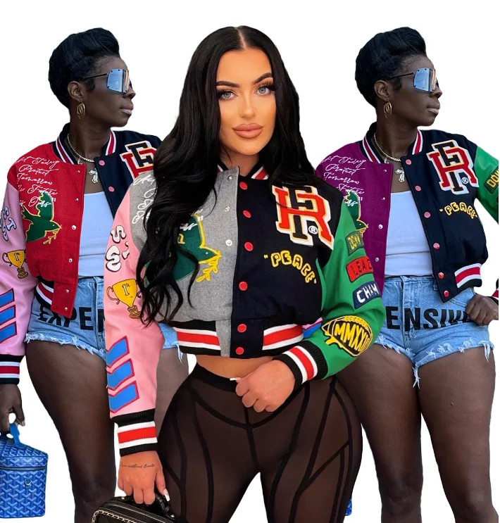 Плюс размер S-3XL; Куртка; Сезон осень-зима 2022 на каждый день с принтом в виде букв, куртки с воротником и пальто для женщин уличная letterman бейсбольная куртка для дам