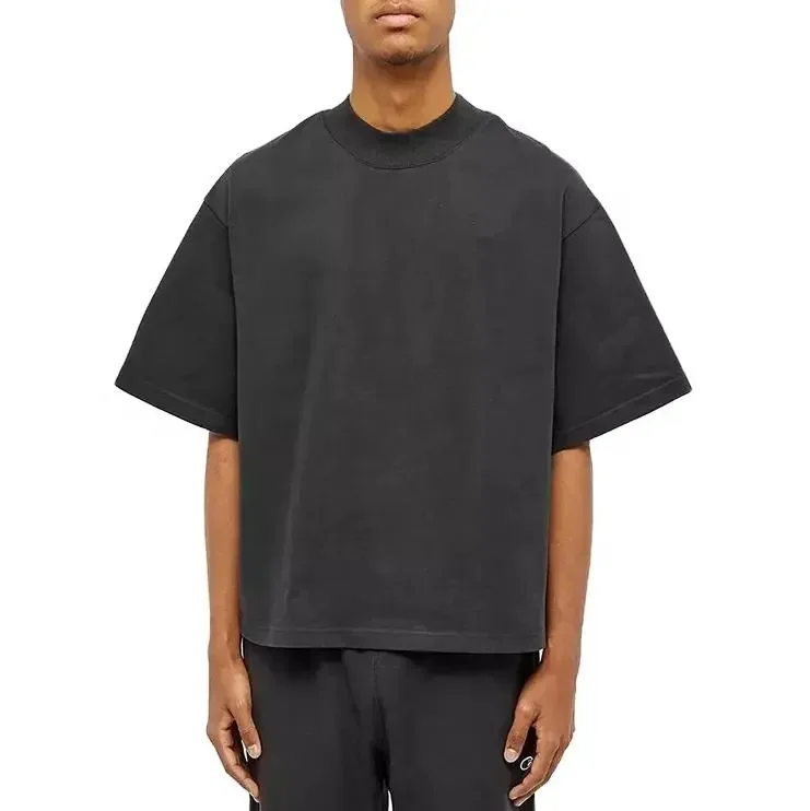 Wholesale Boxy Fit Oversize Drop Shoulder Tshirt 250gsm Vintage Heavy mock neck t shirt for men