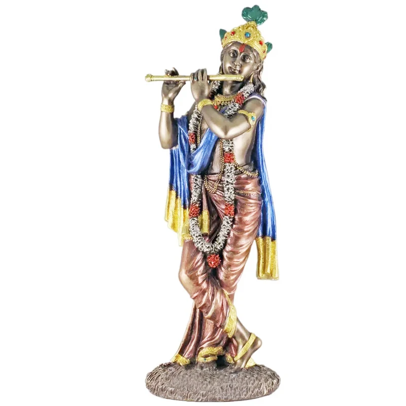 Decorative handmade religious god electroplating brass silver color idol figurine resin lord radha krishna statue