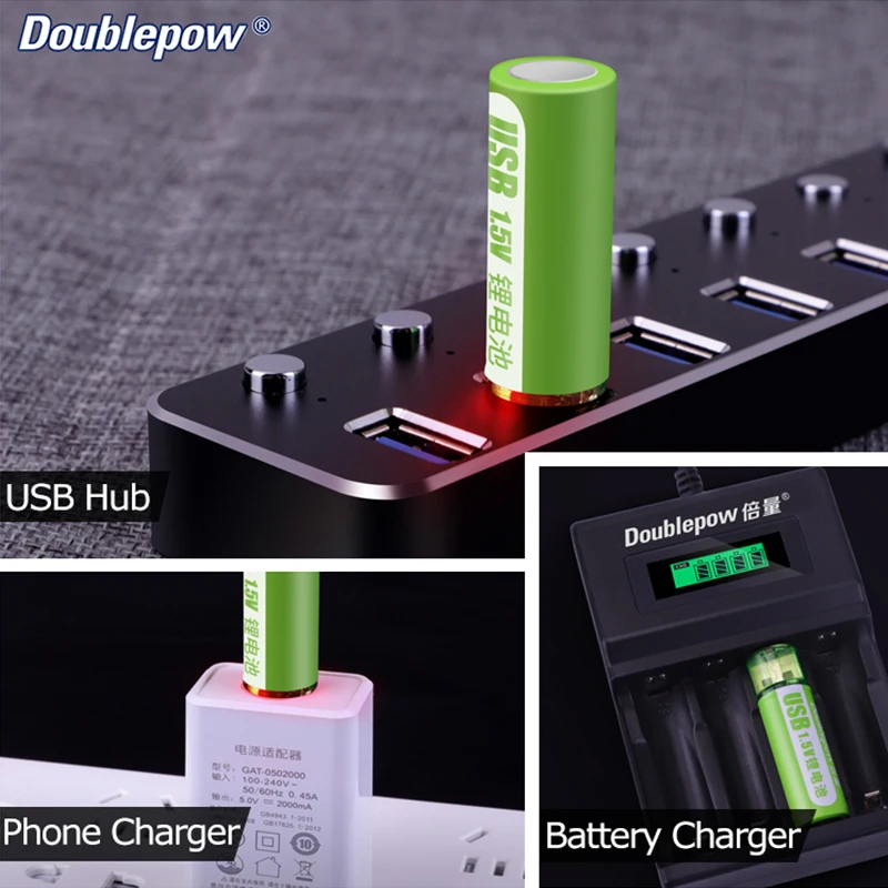 Low Self-Discharge 1.5V 1800mWh USB Battery Rechargeable AA Battery