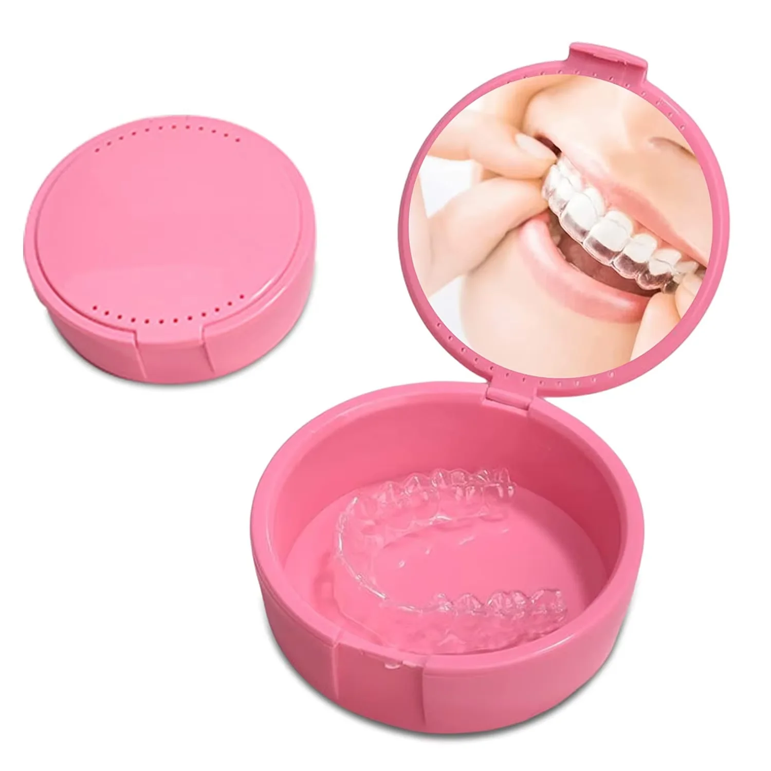 Dental Prosthesis Retainer Case with Mirror Shape Bag for Dental Care