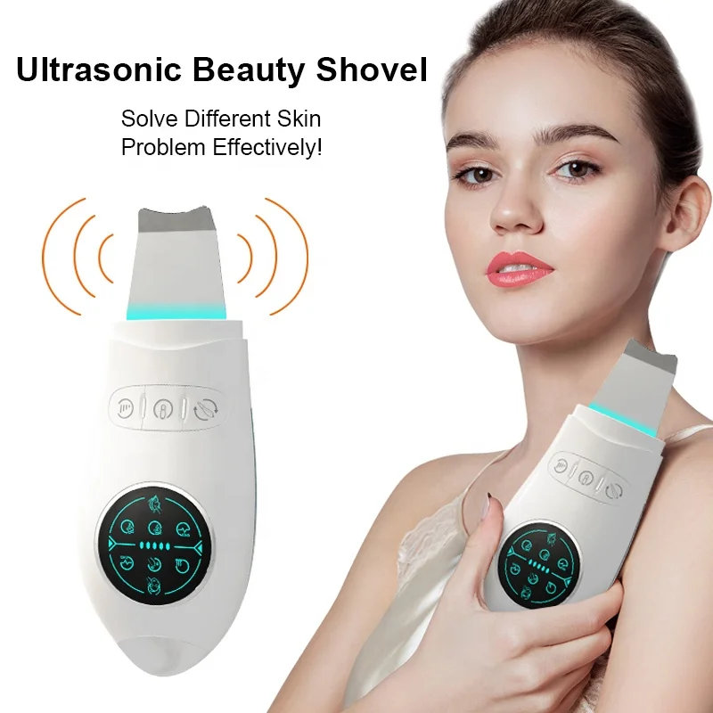 Multifunctional Beauty personal care machine heated ems ultrasonic peeling face cleaning spatula facial skin scrubber