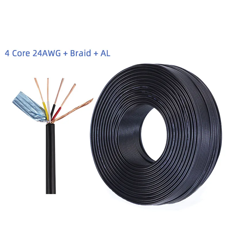 AWM 24awg 4 core wire with aluminium foil with braid multi core flexible PVC sheath shield cable