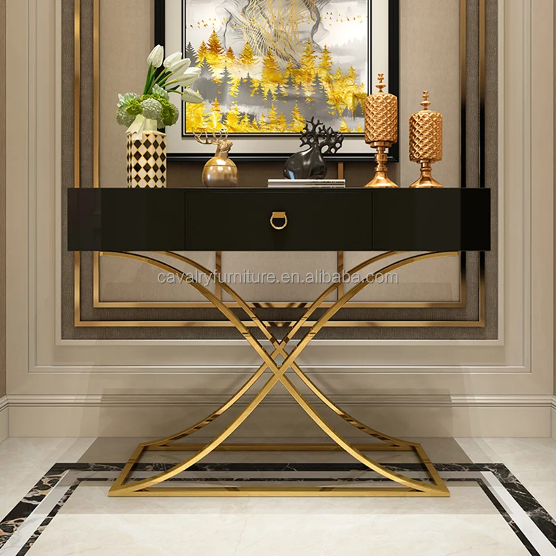 New Home Decor Contemporary Modern Hallway Tables X-Shaped Legs Stainless Steel Console Table