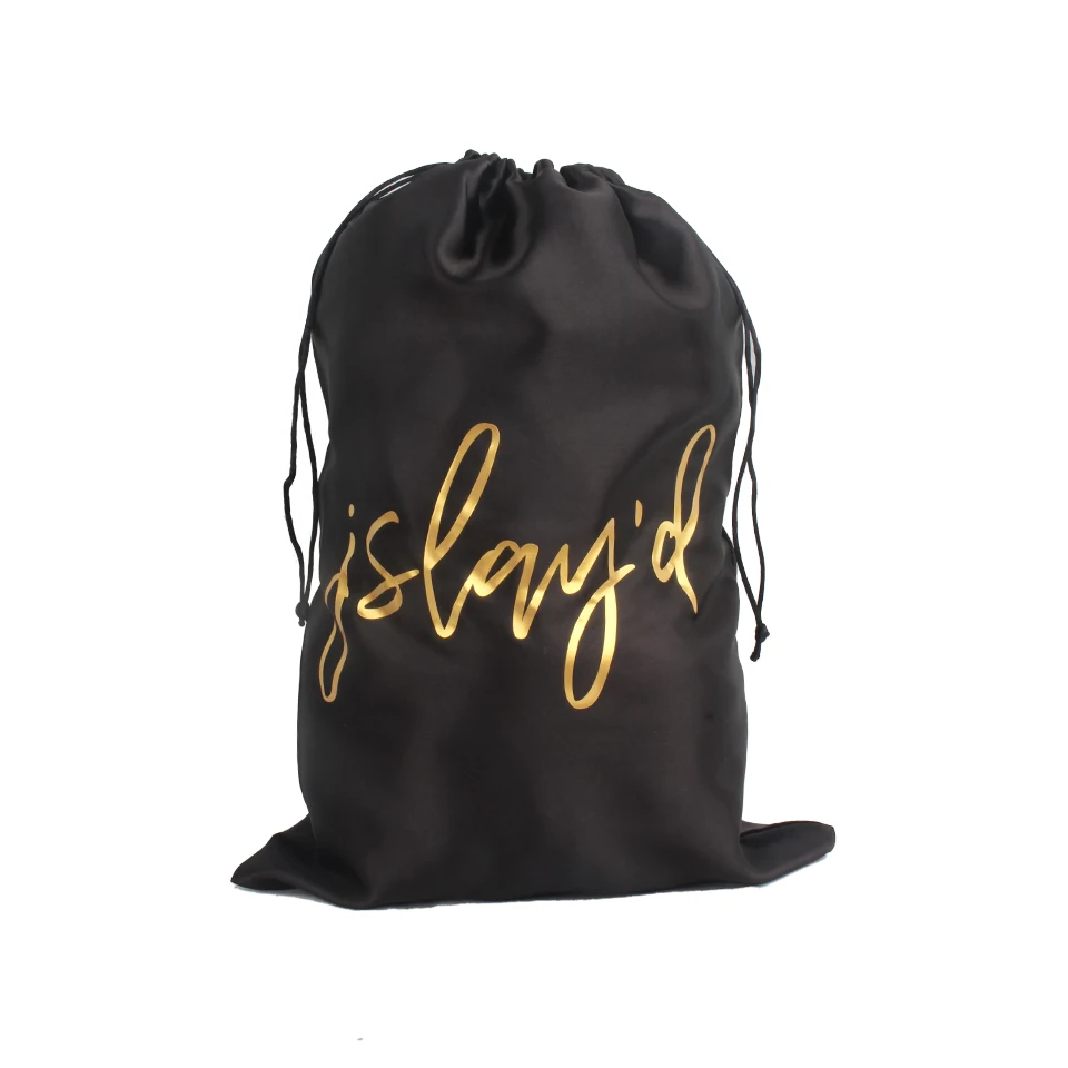 Custom hair extension silk pouch satin drawstring bag hair  printed Silk hair bag