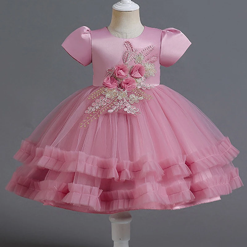 LZH 2022 Kids Tutu Princess Party Wedding Gown Infant Baby Children Elegant Birthday Baptism Dress For Girls