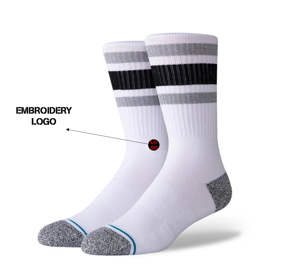Socks embroidery custom logo cotton designer funny striped crew custom socks for men
