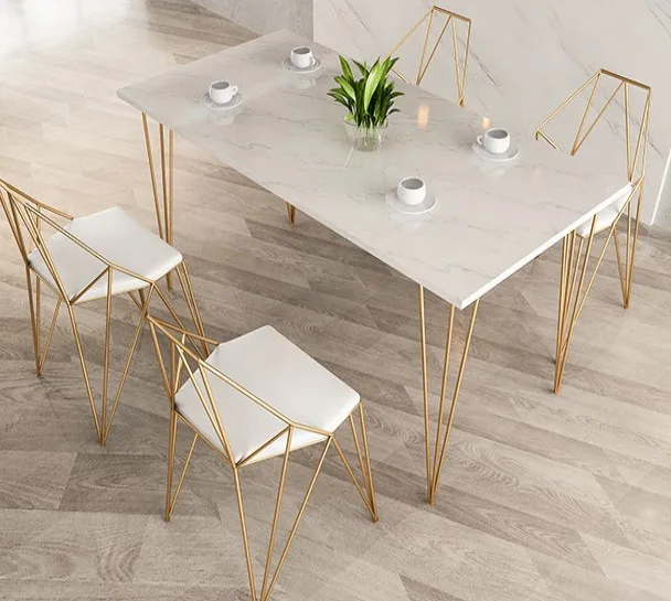 Modern Custom Milk Tea Shop Cafe Shop Gold Wroght Metal Iron High Marble Bar Table