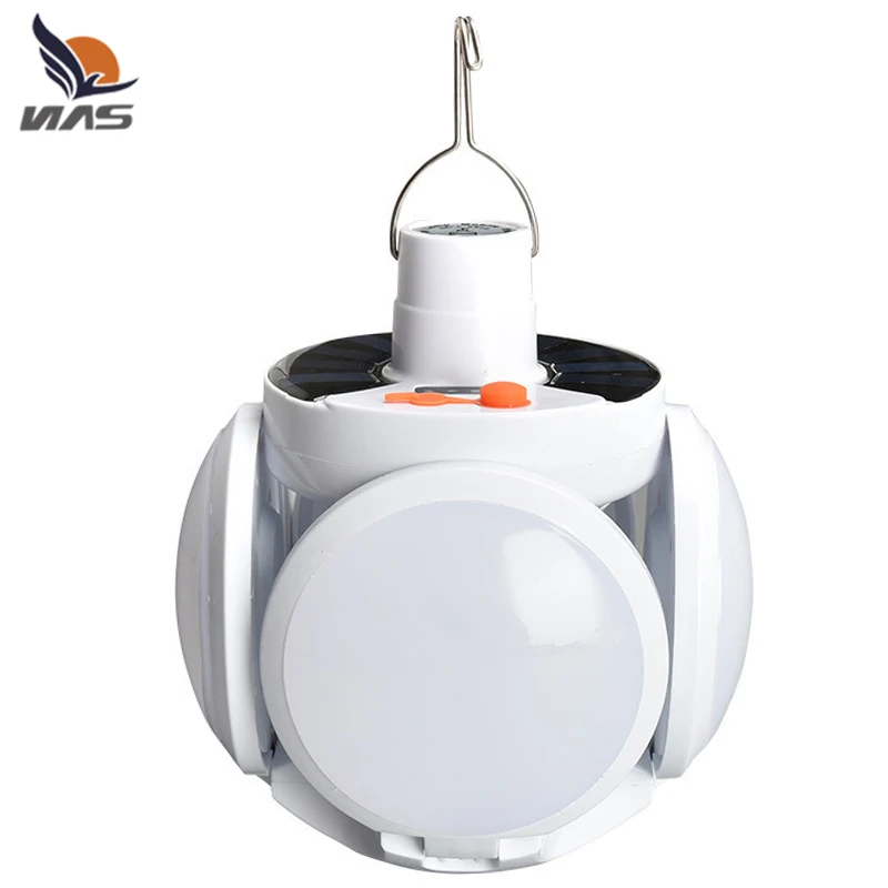 New Design LED solar camping light portable tent lamp with hanging hook folding football UFO bulb rechargeable deformable light