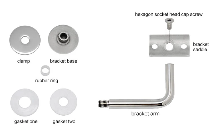 Wall Mounted Handrail Bracket Connector Alloy Inox 304 316 Stainless Steel Tempered Glass 8-16mm Satin or Mirror or Chromed