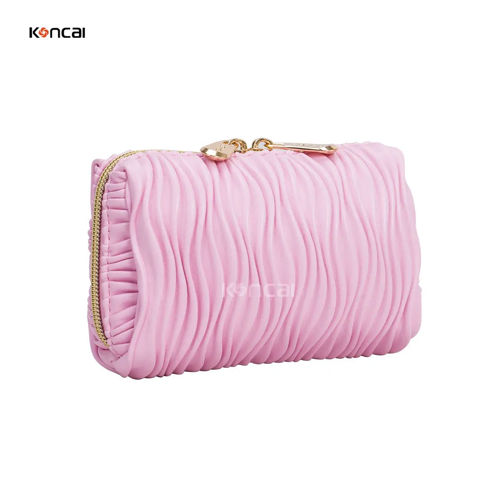 KONCAI leather cute bag cosmetic accessories women beauty purse travel vanity organizer small makeup pouch