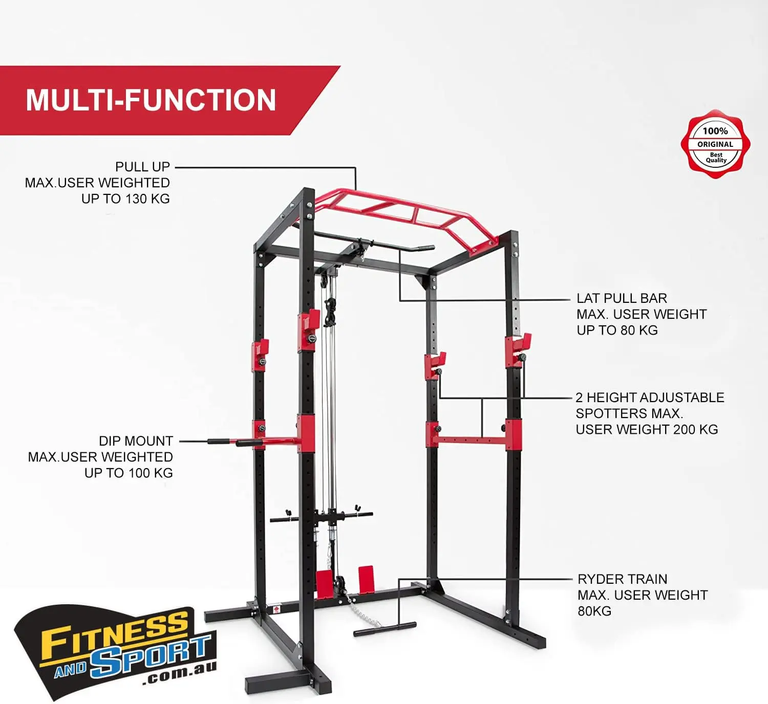 High Performance Quality Squat Rack and Solid Steel Construction Adjustable Cable Crossover System and More Training Attachment