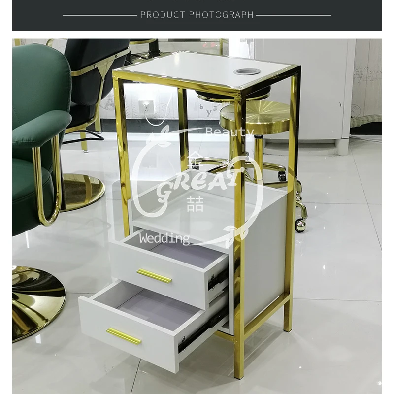 Great Foshan Factory Modern White Cheap Gold Metal Salon Trolley