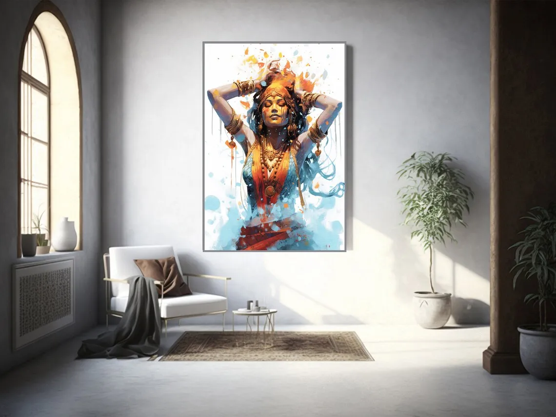 Indian Wall Art Beautiful Woman Folk Dance Painting Indian Royal Lady Art For Living Room Home Decoration