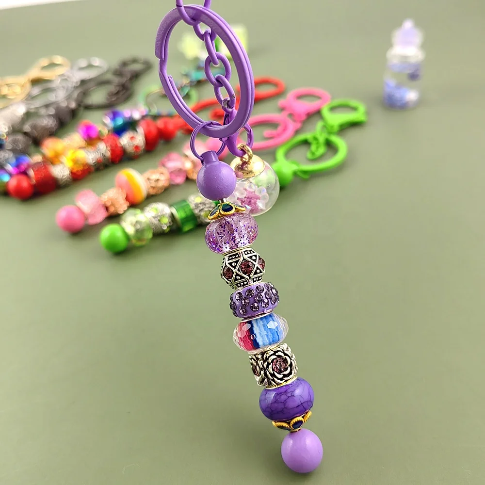 New 5 Candy Color Pink White Green Purple Red Bar Beadable Key chain DIY Metal Craft Beaded Blank Bar Keychain